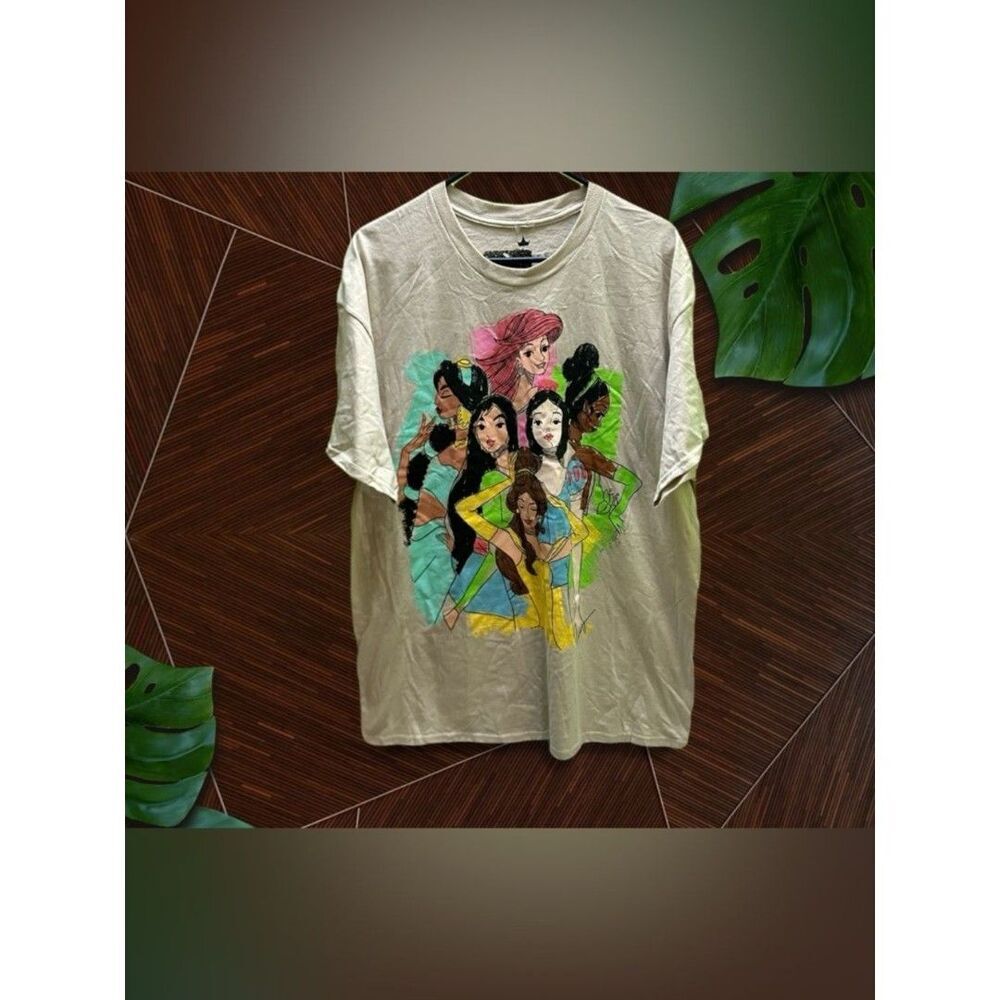 Disney Graphic Princess Crewneck Tee - Beige with Multi-Color Print M